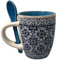 Tasse à café expresso traditionnelle du Portugal peinte à la main avec cuillère en céramique et boîte cadeau incluse Poterie portugaise Beau cadeau du Portugal (carreaux portugais avec cuillère bleue)