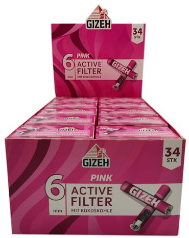 Gizeh Active Filter Pink 6 mm Aktivkohle 10x Boxen à 34 Stück