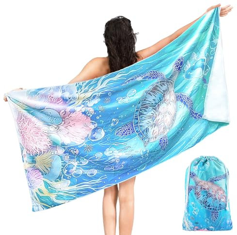 SilverChry Telo Mare Microfibra Grande, 160*80cm Telo Spiaggia Pieghevole, Asciugamano Spiaggia Leggero, Telo Spiaggia ad Asciugatura Rapida, per Viaggi, Nuoto, Campeggio, Fitness (tartarughe marine)