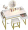 WUDLEP Makeup Vanity Desk with Stool, 3 Storage Drawers and Metal Frame, White Vanity Table Dressing Table for Bedroom, no Mirror