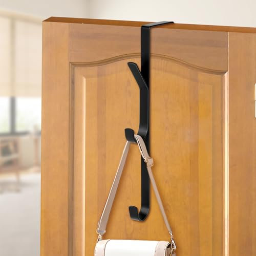 flintronic 1Pcs Over Door Hooks, 3 Hooks Over Door Hanger, Vertical Over The Door Coat Hanger, Heavy Duty Stainless Steel Door Hanger for Bedroom Towel, Clothes, Hats, Bags (Black)