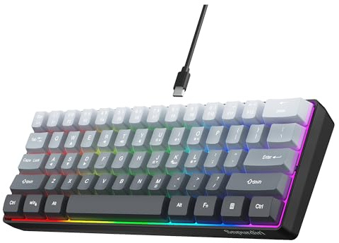 Snpurdiri 60% Wired Gaming Keyboard, 61 Keys RGB Backlit Ultra-Compact Small Gaming Keyboard, for PC/Mac Gamer, Typist, Travel, Easy to Carry on Business Trip (Grey-Black)