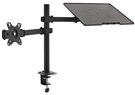 AVCOM Universal Monitor-Arm with Laptop Tray for 10 to 32 Screen & 17 Notebook Monitor and Laptop Stand Supports VESA 75x75mm and 100x100mm Screen Mount and Desk Clamp