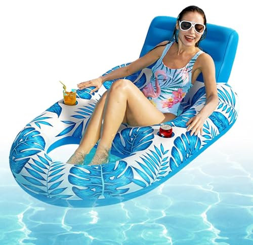 Tumbona hinchable para piscina, tumbona de aire con diseño de hoja de arce, con soporte para bebidas, para jardín, lago, adolescente, bronceado, interior y exterior