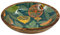 Large Teal Citrus Zest Wooden Fruit Bowl | Mango Wood Enamel Salad Bowl | Decorative Serving Dish - 30cm