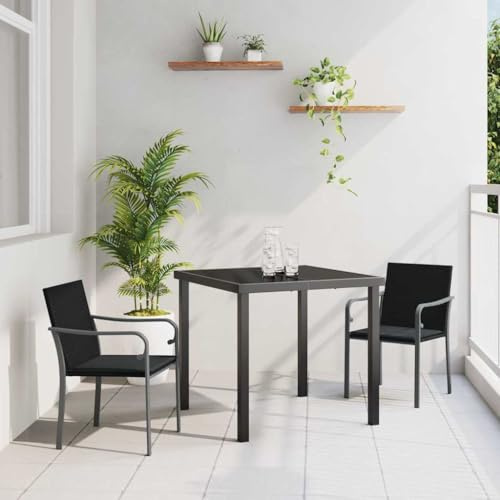 Tonture Garten Essgruppe 3-teilig, Schwarz Poly Rattan Lounge Set, UV-beständig, mit Glastisch, Bequeme Sitzkissen, für Terrasse, Balkon, Außenbereich