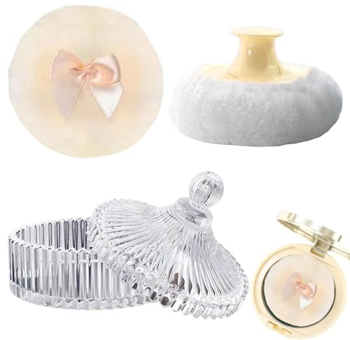 Grande houppette et récipient pour le corps | Boîte en verre avec applicateur | Étui de maquillage élégant pour la beauté du visage des femmes ; bocal en verre rechargeable pour poudre libre humide et