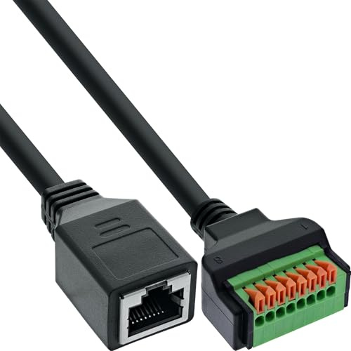 Inline RJ45 Buchse an Push-In-Klemme mit 15 cm Cat.5e Kabel, 8-polig, werkzeugloser Anschluss, Netzwerkdose für Hutschiene, LAN Kupplung Ethernet, 92505H