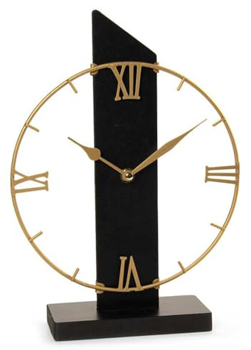 MA MAISON Orologio da Tavolo Analogico - Numeri Romani, Quadrante in Metallo, Struttura in Metallo, Brillante, Arredo Moderno, Colore Oro/Nero, Ideale per Salotto, Regalo - 23 x 31h cm