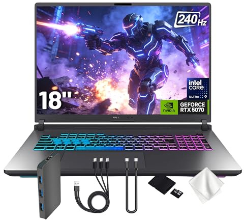 ASUS ROG Strix G18 18 WQXGA 240Hz Gaming Laptop, GeForce RTX 5070 8GB, Intel Ultra 9 275HX, 64GB DDR5, 5TB Storage (4TB SSD & 1TB Docking Station Set), Backlit Keyboard, IR Camera, Win 11 Pro, Gray
