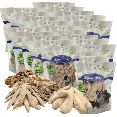 Lyra Pet® 5 kg (25 x 200 g) Hundesnack Mix gefriergetrocknet 5 Sorten | 5 Sorten aus Hund & Ente - Proteinreicher Trainingssnack ohne Getreide - Fettarmer Kauartikel - Ideal für Welpen & Senioren