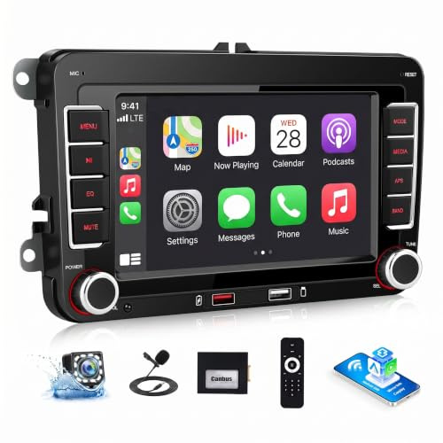 Car Stereo for Volkswagen VW Polo 2010-2014 with Wireless CarPlay Android Auto, 7 HD Touchscreen Car Radio with Backup Camera, AM FM RDS, Bluetooth, Mirror Link, EQ, USB, Remote Control