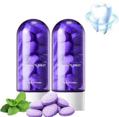 Purple Toothpaste Tablets for Teeth Brighten,Natural Mint Toothpaste Tabs,Portable Cleaning Tablets for Daily Oral Care,Fresh Mouth,Stain Removal (2 Pcs)