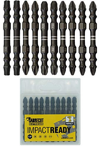 10 x SabreCut SCPC65_10 65mm PZ2 PZ3 PH2 T30 Impact Screwdriver Driver Bits Set Double Ended Pozidriv POZI No.2 No.3 Phillips No.2 Torx 30 Heavy Duty Including Storage Box