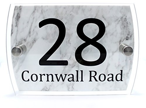 CS Printing House Number Plaque Glass Effect Acrylic Sign Door Plate Marble Wall Display 2 Part Branded Acrylic (White Marble)