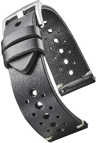 ALPINE Genuine Vintage Leather 22mm Watch Band - Replacement Watch Bands for Women & Men - Watch Strap with Quick Release Stainless Steel buckle - Compatible with Regular & Smart Watch Bands(Black)
