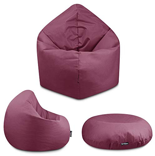 BuBiBag - 2in1 Sitzsack Bodenkissen - Outdoor Sitzsäcke Indoor Beanbag in 32 Farben und 3 Größen - Sitzkissen für Kinder und Erwachsene (100 cm Durchmesser, Weinrot)
