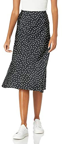 The Drop Damen Maya Rock, seidiger Slip-Skirt-Stil, Weiß/Schwarz gepunktet, XL
