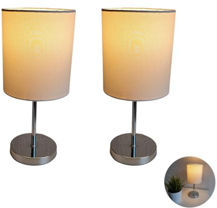 2 Stück Nachttischlampe, LED Tischlampe Tischleuchte mit Stoffschirm (weiß) für Schlafzimmer, Wohnzimmer, Arbeitszimmer, Beistelltisch incl. 3W LED (2Stk. Tischleuchten weiß)