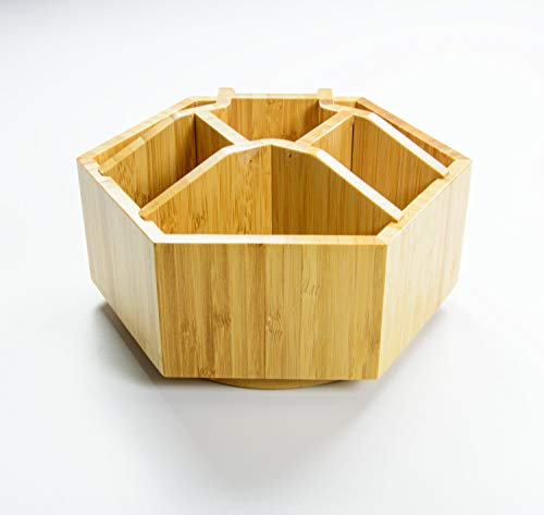 Organiseur de bureau en bambou – Organiseur rotatif en bambou – Organiseur de cosmétiques – Bureau & Bricolage Organiseur en bois – Organiseur de maquillage – Bureau multifonction