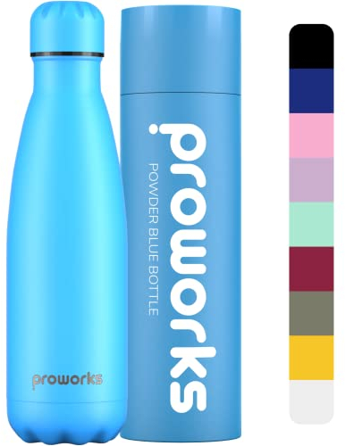 Proworks Performance Stainless Steel Sports Water Bottle | Double Insulated Vacuum Flask for 12 Hours Hot & 24 Hours Cold Drinks - Great for Home, Work, Gym & Travel - 500ml - BPA Free – Powder Blue
