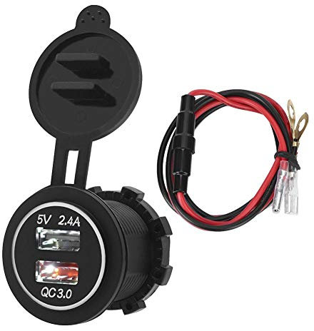 EBTOOLS Prise de Chargeur USB de Moto, Double USB étanche Chargeur de Tablette de téléphone Portable de Voiture Chargeur Rapide de sécurité pour QC 3.0(DC12V-24V-blanc)