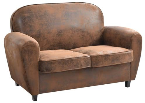 AltoBuy GANSSI - Canapé Club 2 Places Marron Aspect Cuir Vieilli