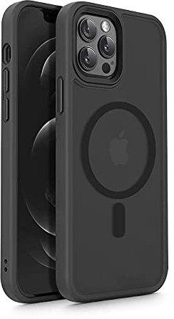 Tech-Protect MagMat Transparent Magnetische Hülle Kompatibel mit iPhone 12/12 Pro Magsafe Ladegerät Silikon Handyhülle, Dünn PC Back TPU Rahmen, Matt Schwarz