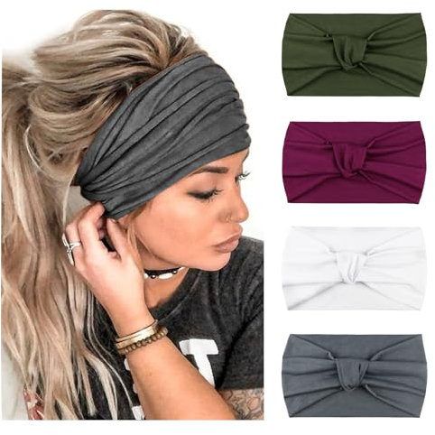 DRESHOW 4 Stück Damen Stirnbänder Kopfband Haarband Elastische Weiche Stirnband für Alltag Yoga Sport Fitness