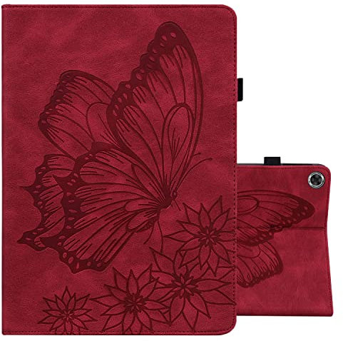 ONETHEFUL Carcasa Libro Funda Tablet Lenovo Tab M8 8 2019 TB-8505F TB-8505X Cover Retro Estampado de Mariposas Fundas con Protectora PU Cuero y Soporte - Rojo