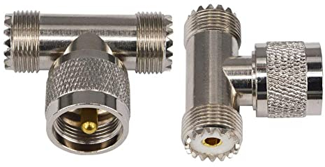 Boobrie UHF Triple T Form Adapter UHF PL-259 Stecker auf Dual UHF Buchse SO239-Buchse 3-Wege-Splitter RF-Koax-Anschluss für CB Amateurfunk/Antenne/Broadcast/Scanner/WiFi 2 Stück