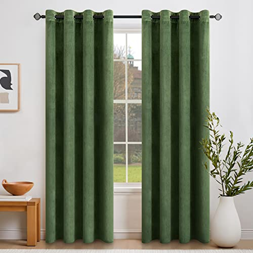 EMEMA 2 Stück Verdunklungsvorhang Samtvorhänge Blickdicht Vorhang mit Ösen Thermogardine Ösenvorhang Verdunkelungsgardinen für Schlafzimmer Wohnzimmer, 140 x 225 cm(B x H) Matcha Grün