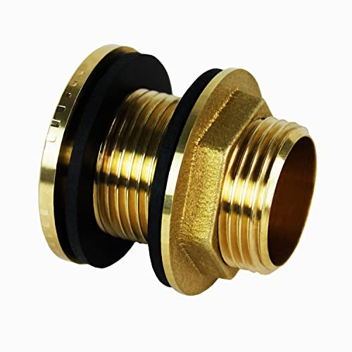 GASMIS Tankdurchführung Regentonnendurchführung 2 x Aussengewinde 1 1/2 Zoll AG 47,8mm - Made in Italy - Inkl. 2 Dichtungen, Fassdurchführung aus Messing für Regenfass, Wassertonnen, 1 Stück
