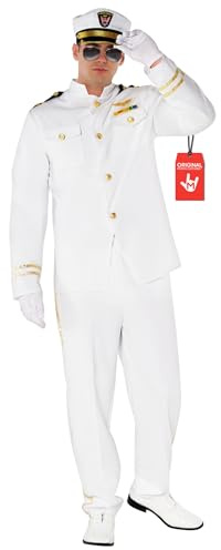 Morph Costumes Men's Cruise Captain Costume - Navy Pilot White Uniform Halloween Costume for Men, Boat Ship Theme, Large