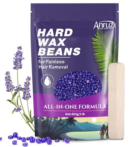 ANRUZ Waxing Perlen für Empfindliche Haut – 453 g Wachsperlen Haarentfernung mit 10 Applikatoren – Violette Wax Perlen für Augenbrauen, Gesicht, feines Haar zu Hause Wachsen für Wachswärmer