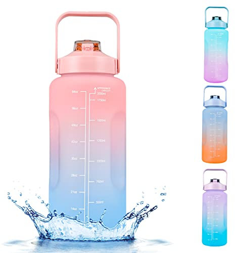 GOXIFACA Sports Water Bottle, 2 Litre Motivational Water Bottle with Time Markings, BPA Free, Detachable Straw, Lock Cover, Leak Proof, One-Click Open, for Gym, Cycling, School, Hiking