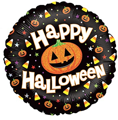 Party Factory Folienballon `Happy Halloween´, Ø 45cm, schwarz/orange, Heliumballon, Kürbis Laterne, Luftballon, Party Dekorationeen, Partydekoration