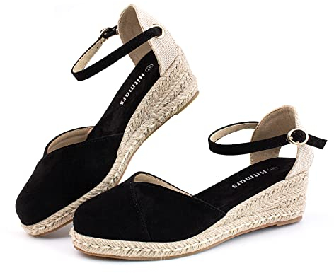 Sandale Femme Espadrille Sandales Femme Été Compensées Talon Ladies Sandals Escarpins Confortable Bout Fermé Talon Haut Mariage Noires EU 40