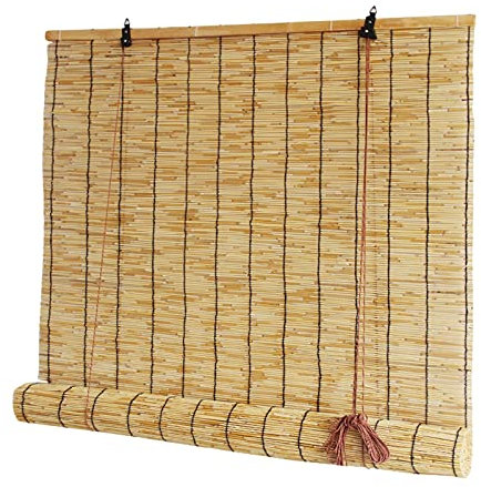 Bambusrollo Blickdicht,Bambus Raffrollo,Bambusrollo Faltrollo Rollo, Bambusvorhänge Mit Heber, Wasserdichter Sonnenschirm, Heben Fensterläden Für Außen-Terrasse, Fenster,W110xH200cm/44x79in