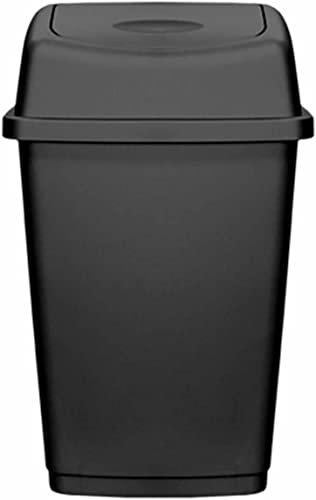 Plastic Flip Top Rectangle 50L Litre Waste Bin Paper Rubbish Kitchen Swing Bins UK (Black)