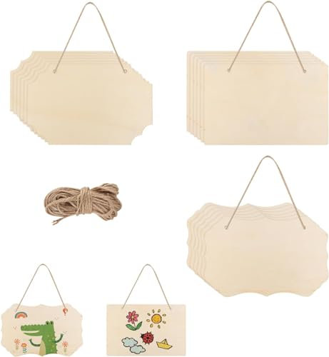 YOUNTHYE 30pc Blank Wooden Plaques, 22.5 x 15cm Unfinished Hanging Signs with Ropes, Decorative Wood Slices Banners for Home & School DIY Craft