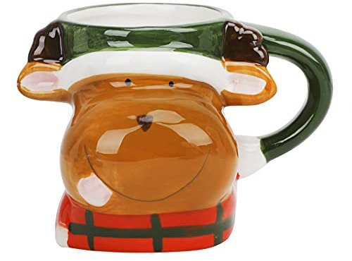 JIAHG Weihnachtstasse Weihnachtsbecher Schneemannbecher 400ml Weihnachtsmann Keramik Kaffeetasse Teetasse Milchtasse für Heiß- & Kaltgetränke (Hirsch)