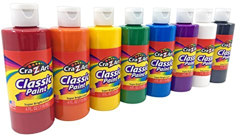 Cra-Z-Art Washable Classic Paint Bulk Pack 8ct, Assorted Colors 4oz each bottle