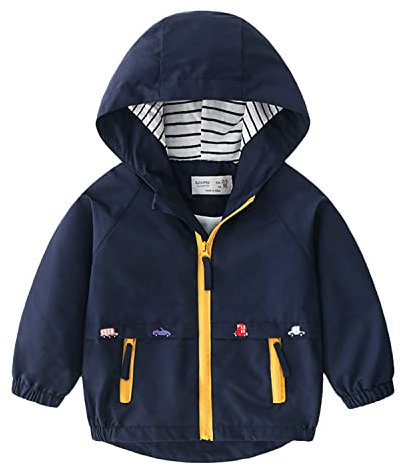 Volunboy Bébé Garçon Veste à Capuche, Enfant Poche Zippée Automne Blousons Manteau(18-24 mois,Bleu Marine2,Taille 90)