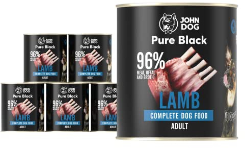 JOHN DOG Hundenassfutter Pure Black Lamm - Premium Getreidefreies Hundefutter mit 96% Fleisch - Monoprotein Nassfutter für ausgewachsene Hunde 6 x 800g