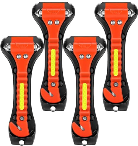 KLSKKJ Car Safety Hammer 4 Pack, Car Emergency Escape Tool Window Glass Breaker and Seatbelt Cutter for Family Rescue, Life Saving Survival Kit