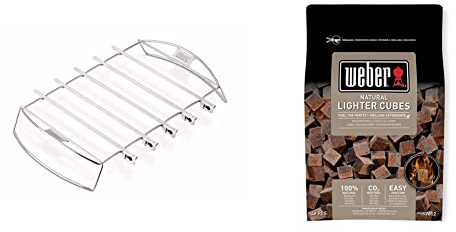 Weber Kebab Set BBQ Skewers & Kebab Rack Kit | Heavy Duty Holder & Natural Lighter Cubes | Easy Ignition BBQ Lighter | Fits Q2000 Series & Large Barbeques