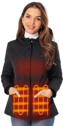 SGKOW Veste Chauffante Pour Femme avec 7.4V Batterie, Électrique Vêtements Chauffant à Capuche, Lavable, Pour L'Hiver, La Chasse, L'Extérieur, Le Camping