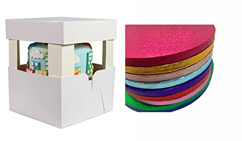 LARRYROO Tamburo per torte rotondo e scatola bianca + coperchio con estensioni angolari da 30,5 cm per torte alte e alte per matrimoni e compleanni (25,4 cm, azzurro)