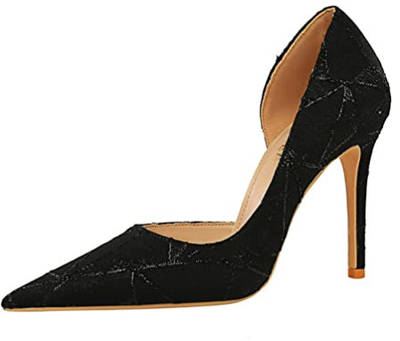 Mode Stoff Frauen Slip on Shallow High Heels Pointed Toe Side Hollow Stiletto Pumps Female Clubwear Party Schuhe